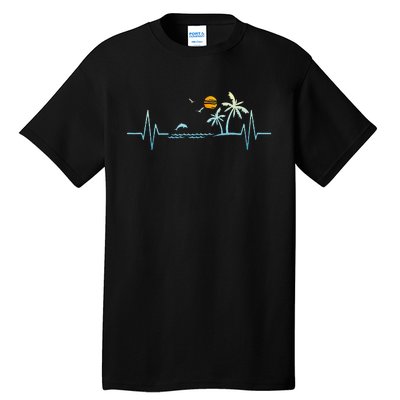 Heartbeat With Tropical Palm Trees Beach Island Sunset Tall T-Shirt