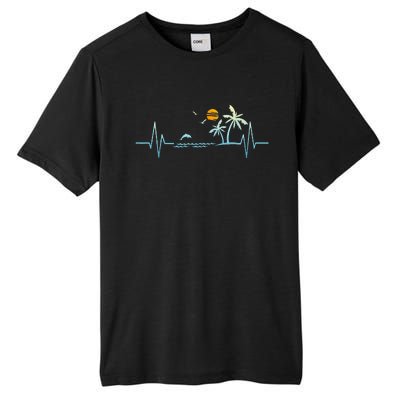 Heartbeat With Tropical Palm Trees Beach Island Sunset Tall Fusion ChromaSoft Performance T-Shirt