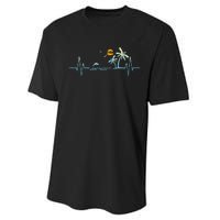 Heartbeat With Tropical Palm Trees Beach Island Sunset Performance Sprint T-Shirt