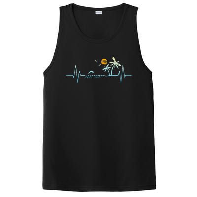 Heartbeat With Tropical Palm Trees Beach Island Sunset PosiCharge Competitor Tank