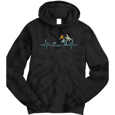 Heartbeat With Tropical Palm Trees Beach Island Sunset Tie Dye Hoodie