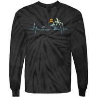 Heartbeat With Tropical Palm Trees Beach Island Sunset Tie-Dye Long Sleeve Shirt