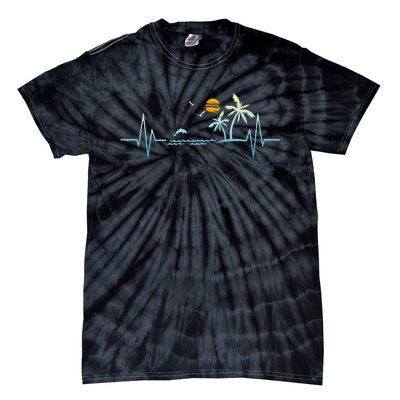 Heartbeat With Tropical Palm Trees Beach Island Sunset Tie-Dye T-Shirt