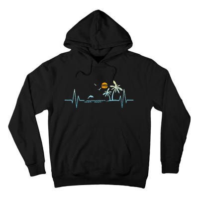 Heartbeat With Tropical Palm Trees Beach Island Sunset Tall Hoodie