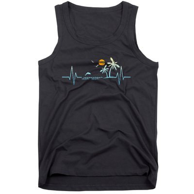 Heartbeat With Tropical Palm Trees Beach Island Sunset Tank Top