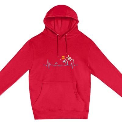 Heartbeat With Tropical Palm Trees Beach Island Sunset Premium Pullover Hoodie