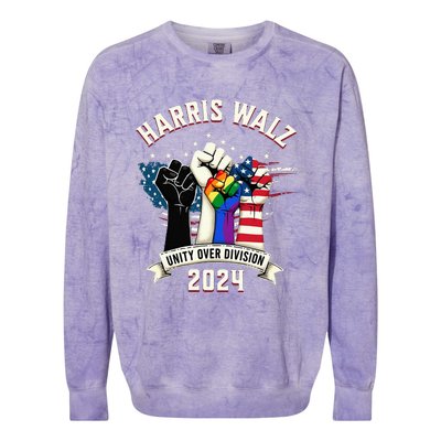 Harris Walz Unity Over Division Harris Walz Colorblast Crewneck Sweatshirt