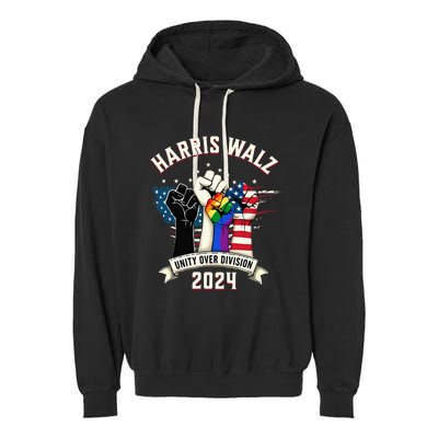 Harris Walz Unity Over Division Harris Walz Garment-Dyed Fleece Hoodie