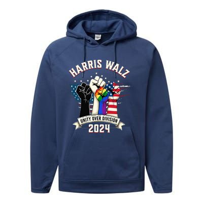 Harris Walz Unity Over Division Harris Walz Performance Fleece Hoodie