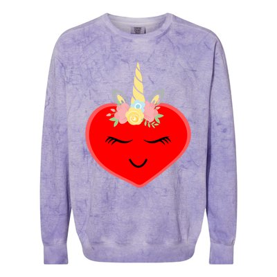 Heart With Unicorn Horn Cute Valentines Day Funny Unicorn Meaningful Gift Colorblast Crewneck Sweatshirt