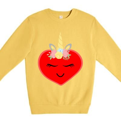 Heart With Unicorn Horn Cute Valentines Day Funny Unicorn Meaningful Gift Premium Crewneck Sweatshirt