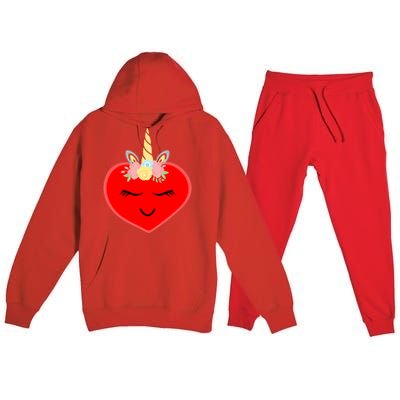 Heart With Unicorn Horn Cute Valentines Day Funny Unicorn Meaningful Gift Premium Hooded Sweatsuit Set