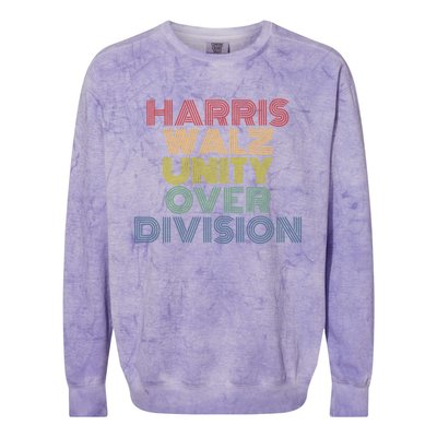 Harris Walz Unity Over Division Retro Vintage Cool Gift Colorblast Crewneck Sweatshirt