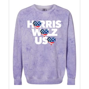 Harris Walz Usa American Flag Hearts Vote United States Love Gift Colorblast Crewneck Sweatshirt