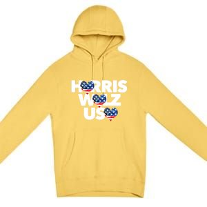 Harris Walz Usa American Flag Hearts Vote United States Love Gift Premium Pullover Hoodie