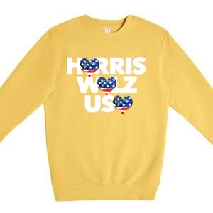 Harris Walz Usa American Flag Hearts Vote United States Love Gift Premium Crewneck Sweatshirt