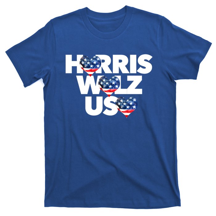 Harris Walz Usa American Flag Hearts Vote United States Love Gift T-Shirt