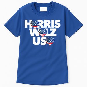 Harris Walz Usa American Flag Hearts Vote United States Love Gift Tall T-Shirt