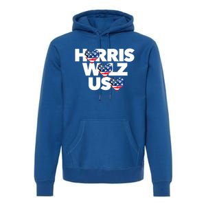 Harris Walz Usa American Flag Hearts Vote United States Love Gift Premium Hoodie