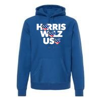 Harris Walz Usa American Flag Hearts Vote United States Love Gift Premium Hoodie