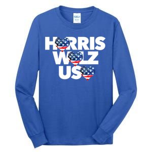 Harris Walz Usa American Flag Hearts Vote United States Love Gift Tall Long Sleeve T-Shirt