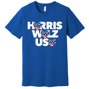 Harris Walz Usa American Flag Hearts Vote United States Love Gift Premium T-Shirt