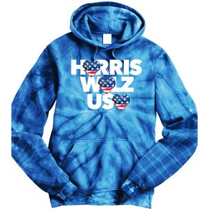 Harris Walz Usa American Flag Hearts Vote United States Love Gift Tie Dye Hoodie