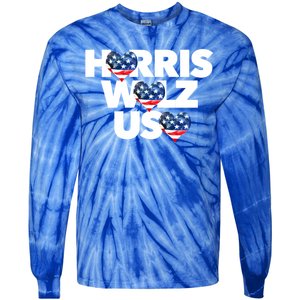 Harris Walz Usa American Flag Hearts Vote United States Love Gift Tie-Dye Long Sleeve Shirt