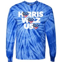 Harris Walz Usa American Flag Hearts Vote United States Love Gift Tie-Dye Long Sleeve Shirt