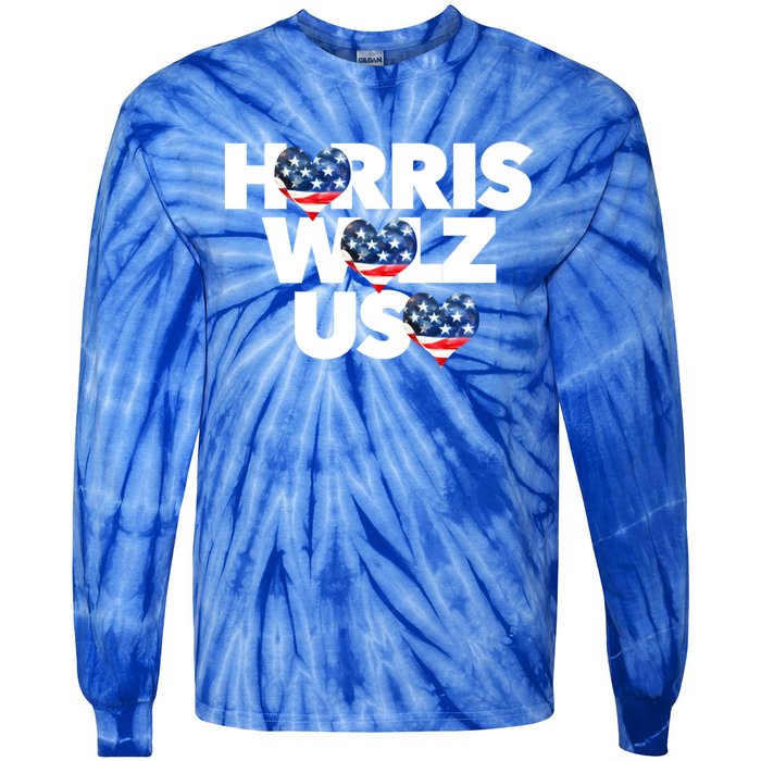 Harris Walz Usa American Flag Hearts Vote United States Love Gift Tie-Dye Long Sleeve Shirt