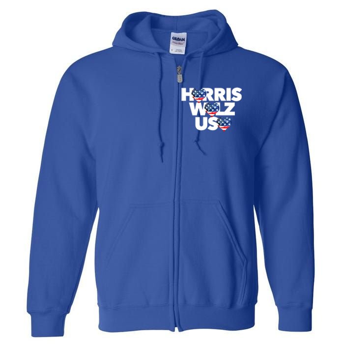 Harris Walz Usa American Flag Hearts Vote United States Love Gift Full Zip Hoodie