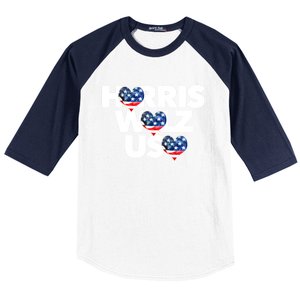 Harris Walz Usa American Flag Hearts Vote United States Love Gift Baseball Sleeve Shirt