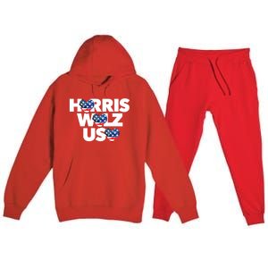 Harris Walz Usa American Flag Hearts Vote United States Love Gift Premium Hooded Sweatsuit Set