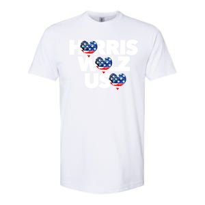 Harris Walz Usa American Flag Hearts Vote United States Love Gift Softstyle CVC T-Shirt