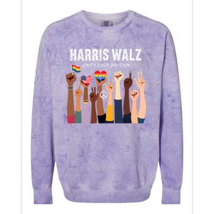 Harris Walz Unity Over Division Kamala Harris Hand Fist Colorblast Crewneck Sweatshirt