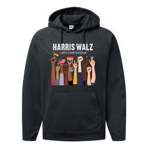 Harris Walz Unity Over Division Kamala Harris Hand Fist Performance Fleece Hoodie