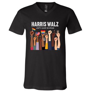 Harris Walz Unity Over Division Kamala Harris Hand Fist V-Neck T-Shirt