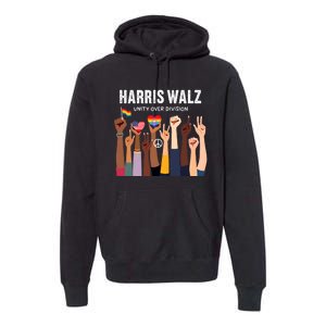 Harris Walz Unity Over Division Kamala Harris Hand Fist Premium Hoodie