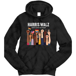 Harris Walz Unity Over Division Kamala Harris Hand Fist Tie Dye Hoodie