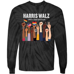 Harris Walz Unity Over Division Kamala Harris Hand Fist Tie-Dye Long Sleeve Shirt