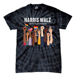 Harris Walz Unity Over Division Kamala Harris Hand Fist Tie-Dye T-Shirt