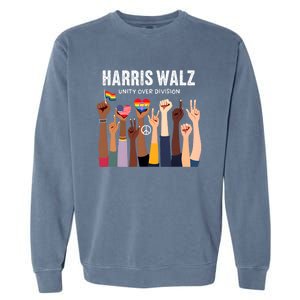 Harris Walz Unity Over Division Kamala Harris Hand Fist Garment-Dyed Sweatshirt