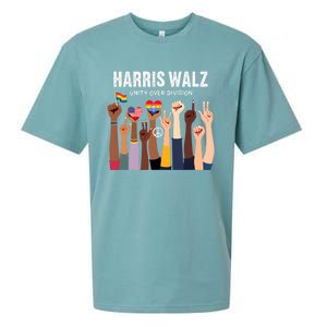 Harris Walz Unity Over Division Kamala Harris Hand Fist Sueded Cloud Jersey T-Shirt