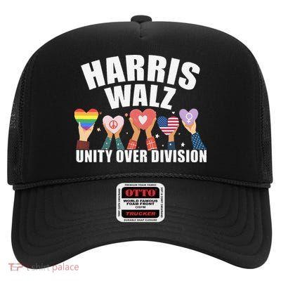 Harris Walz Unity Over Division Election 2024 High Crown Mesh Back Trucker Hat
