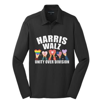 Harris Walz Unity Over Division Election 2024 Silk Touch Performance Long Sleeve Polo