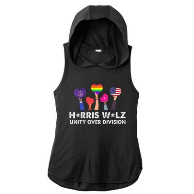 Harris Walz Unity Over Division Ladies PosiCharge Tri-Blend Wicking Draft Hoodie Tank