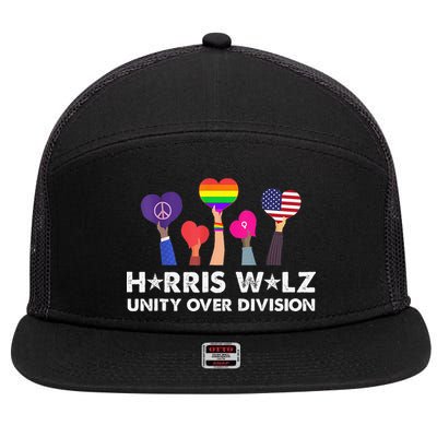 Harris Walz Unity Over Division 7 Panel Mesh Trucker Snapback Hat