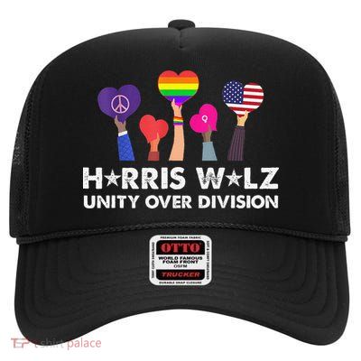 Harris Walz Unity Over Division High Crown Mesh Back Trucker Hat