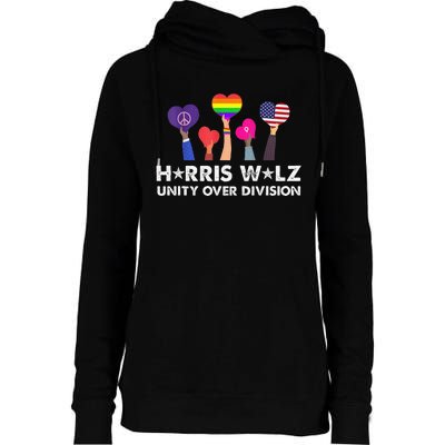 Harris Walz Unity Over Division Womens Funnel Neck Pullover Hood