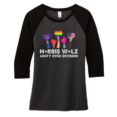 Harris Walz Unity Over Division Women's Tri-Blend 3/4-Sleeve Raglan Shirt